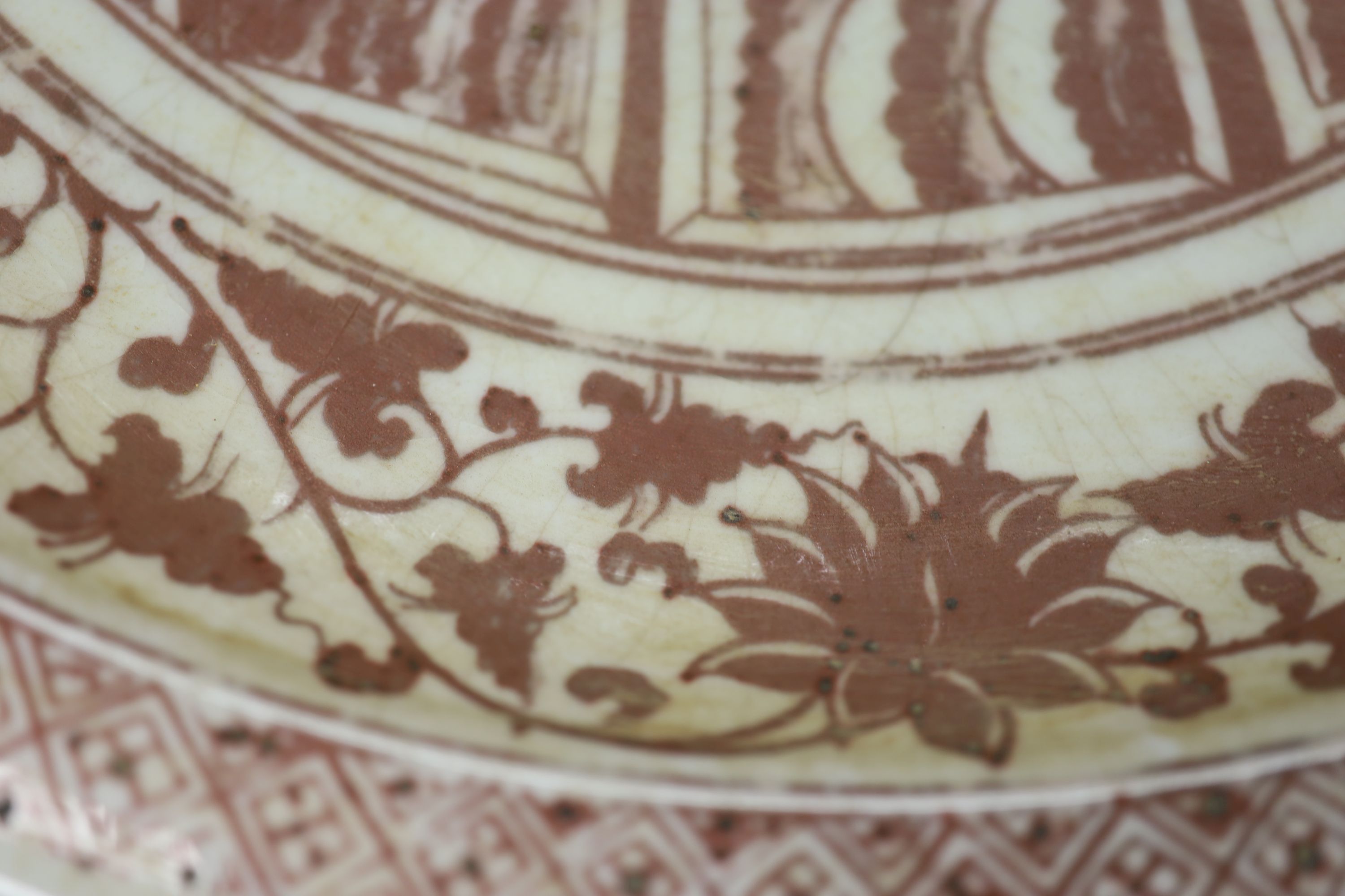 A large Chinese underglaze copper red charger, diameter 53cm